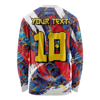 Custom Japan Football Long Sleeve Shirt Seigaiha and Brush Style