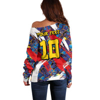 Custom Japan Football Off Shoulder Sweater Seigaiha and Brush Style