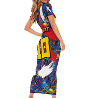 Custom Japan Football Short Sleeve Bodycon Dress Seigaiha and Brush Style