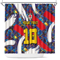 Custom Japan Football Shower Curtain Seigaiha and Brush Style