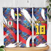 Custom Japan Football Skinny Tumbler Seigaiha and Brush Style