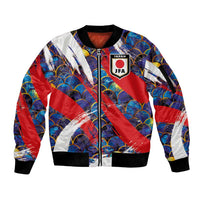 Custom Japan Football Sleeve Zip Bomber Jacket Seigaiha and Brush Style