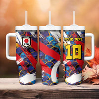 Custom Japan Football Tumbler With Handle Seigaiha and Brush Style