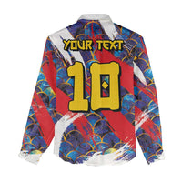 Custom Japan Football Women Casual Shirt Seigaiha and Brush Style