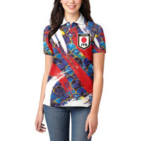 Custom Japan Football Women Polo Shirt Seigaiha and Brush Style