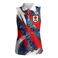Custom Japan Football Women Sleeveless Polo Shirt Seigaiha and Brush Style