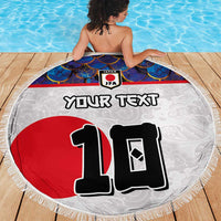 Custom Japan Football Beach Blanket Seigaiha and Sun