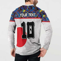 Custom Japan Football Button Sweatshirt Seigaiha and Sun