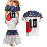 Custom Japan Football Couples Matching Mermaid Dress and Hawaiian Shirt Seigaiha and Sun