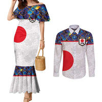 Custom Japan Football Couples Matching Mermaid Dress and Long Sleeve Button Shirt Seigaiha and Sun