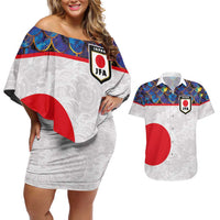 Custom Japan Football Couples Matching Off Shoulder Short Dress and Hawaiian Shirt Seigaiha and Sun
