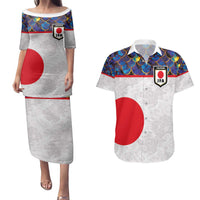 Custom Japan Football Couples Matching Puletasi and Hawaiian Shirt Seigaiha and Sun