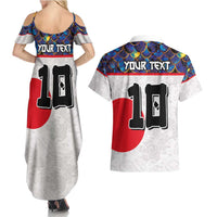 Custom Japan Football Couples Matching Summer Maxi Dress and Hawaiian Shirt Seigaiha and Sun