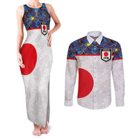 Custom Japan Football Couples Matching Tank Maxi Dress and Long Sleeve Button Shirt Seigaiha and Sun