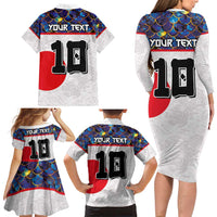 Custom Japan Football Family Matching Long Sleeve Bodycon Dress and Hawaiian Shirt Seigaiha and Sun