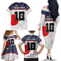Custom Japan Football Family Matching Off The Shoulder Long Sleeve Dress and Hawaiian Shirt Seigaiha and Sun