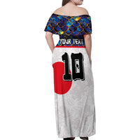 Custom Japan Football Family Matching Off Shoulder Maxi Dress and Hawaiian Shirt Seigaiha and Sun