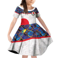 Custom Japan Football Family Matching Off Shoulder Short Dress and Hawaiian Shirt Seigaiha and Sun