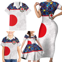 Custom Japan Football Family Matching Short Sleeve Bodycon Dress and Hawaiian Shirt Seigaiha and Sun