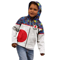 Custom Japan Football Kid Hoodie Seigaiha and Sun