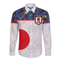 Custom Japan Football Long Sleeve Button Shirt Seigaiha and Sun