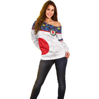 Custom Japan Football Off Shoulder Sweater Seigaiha and Sun