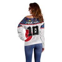 Custom Japan Football Off Shoulder Sweater Seigaiha and Sun