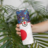 Custom Japan Football Skinny Tumbler Seigaiha and Sun