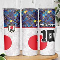 Custom Japan Football Skinny Tumbler Seigaiha and Sun