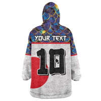 Custom Japan Football Wearable Blanket Hoodie Seigaiha and Sun