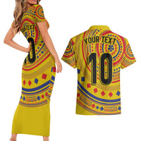 Custom Colombia Football Couples Matching Short Sleeve Bodycon Dress and Hawaiian Shirt Sporty Vueltiao Hat