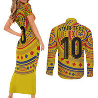 Custom Colombia Football Couples Matching Short Sleeve Bodycon Dress and Long Sleeve Button Shirt Sporty Vueltiao Hat