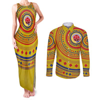 Custom Colombia Football Couples Matching Tank Maxi Dress and Long Sleeve Button Shirt Sporty Vueltiao Hat