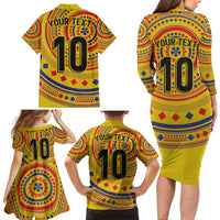 Custom Colombia Football Family Matching Long Sleeve Bodycon Dress and Hawaiian Shirt Sporty Vueltiao Hat