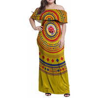 Custom Colombia Football Family Matching Off Shoulder Maxi Dress and Hawaiian Shirt Sporty Vueltiao Hat