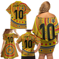 Custom Colombia Football Family Matching Off Shoulder Short Dress and Hawaiian Shirt Sporty Vueltiao Hat