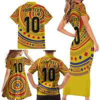 Custom Colombia Football Family Matching Short Sleeve Bodycon Dress and Hawaiian Shirt Sporty Vueltiao Hat