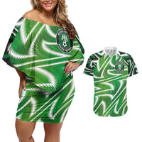 Custom Nigeria Football Couples Matching Off Shoulder Short Dress and Hawaiian Shirt Sporty Super Eagles