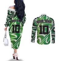 Custom Nigeria Football Couples Matching Off The Shoulder Long Sleeve Dress and Long Sleeve Button Shirt Sporty Super Eagles