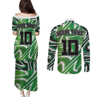 Custom Nigeria Football Couples Matching Puletasi and Long Sleeve Button Shirt Sporty Super Eagles
