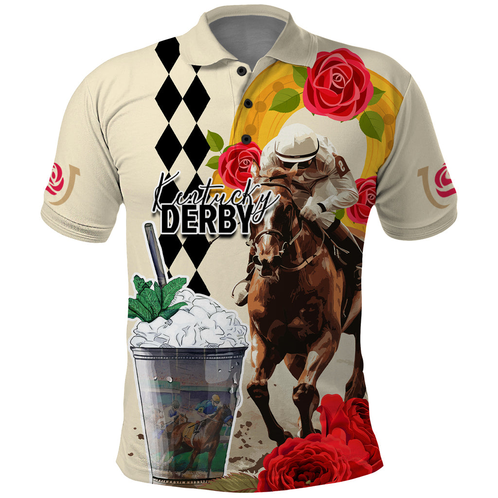 Kentucky Horse Racing 150th Anniversary Polo Shirt Mint Julep and Horseshoe Roses