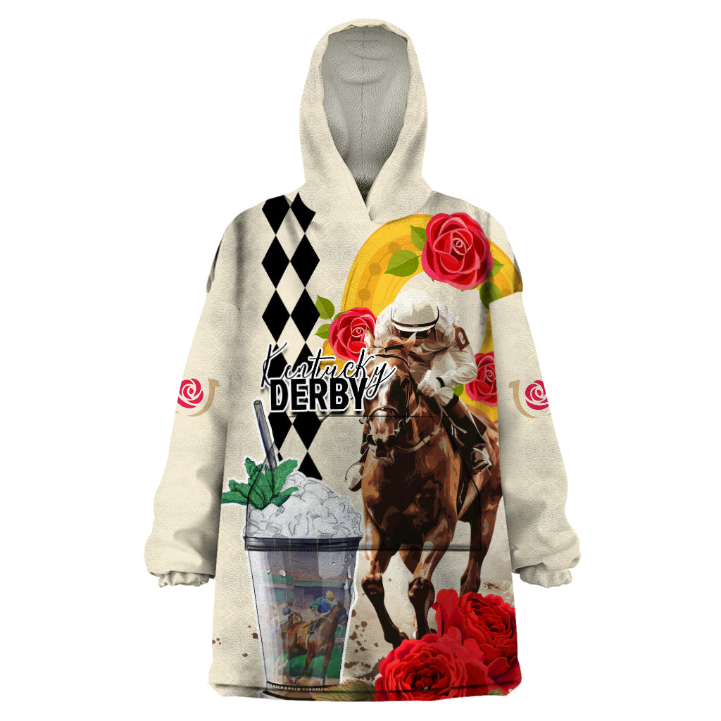 Kentucky Horse Racing 150th Anniversary Wearable Blanket Hoodie Mint Julep and Horseshoe Roses