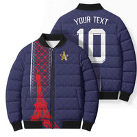Custom Midnight Navy Football Bomber Puffer Jacket Paris Architectural Heritage Style - Wonder Print Shop