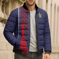 Custom Midnight Navy Football Bomber Puffer Jacket Paris Architectural Heritage Style - Wonder Print Shop