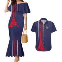 Custom Midnight Navy Football Couples Matching Mermaid Dress and Hawaiian Shirt Paris Architectural Heritage Style - Wonder Print Shop