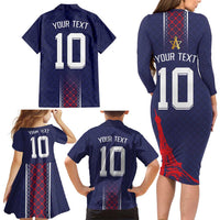Custom Midnight Navy Football Family Matching Long Sleeve Bodycon Dress and Hawaiian Shirt Paris Architectural Heritage Style - Wonder Print Shop