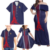 Custom Midnight Navy Football Family Matching Off Shoulder Maxi Dress and Hawaiian Shirt Paris Architectural Heritage Style - Wonder Print Shop