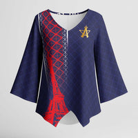 Custom Midnight Navy Football Kimono Sleeve Blouse Paris Architectural Heritage Style - Wonder Print Shop