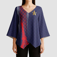 Custom Midnight Navy Football Kimono Sleeve Blouse Paris Architectural Heritage Style - Wonder Print Shop