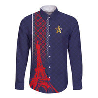 Custom Midnight Navy Football Long Sleeve Button Shirt Paris Architectural Heritage Style - Wonder Print Shop